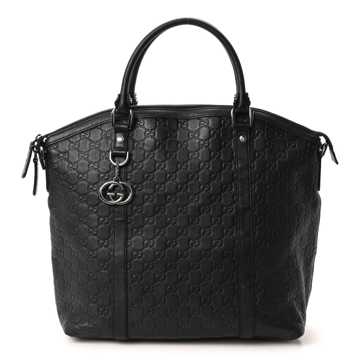 Guccissima Large GG Charm Convertible Dome Satchel Black
