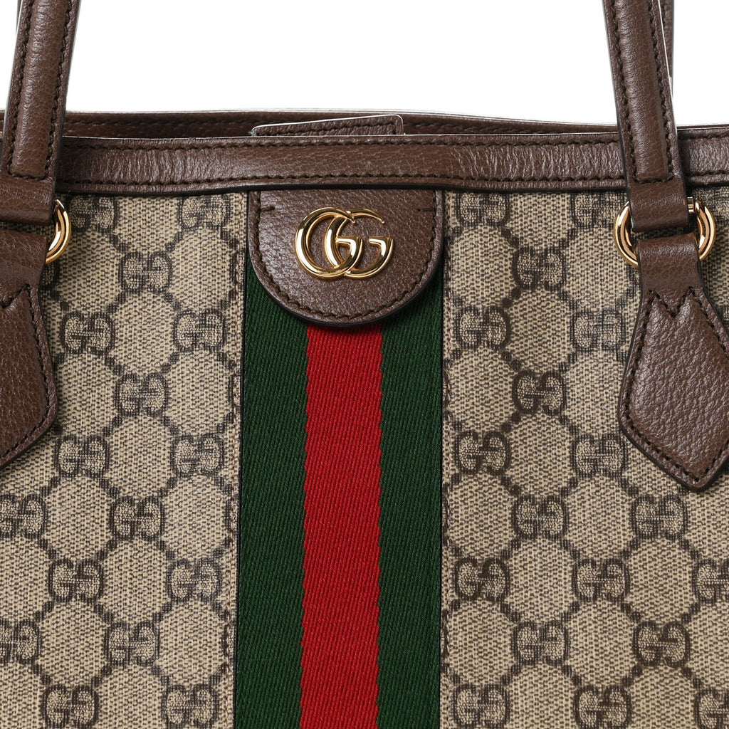 GG Supreme Monogram Medium Ophidia Shopping Tote Brown