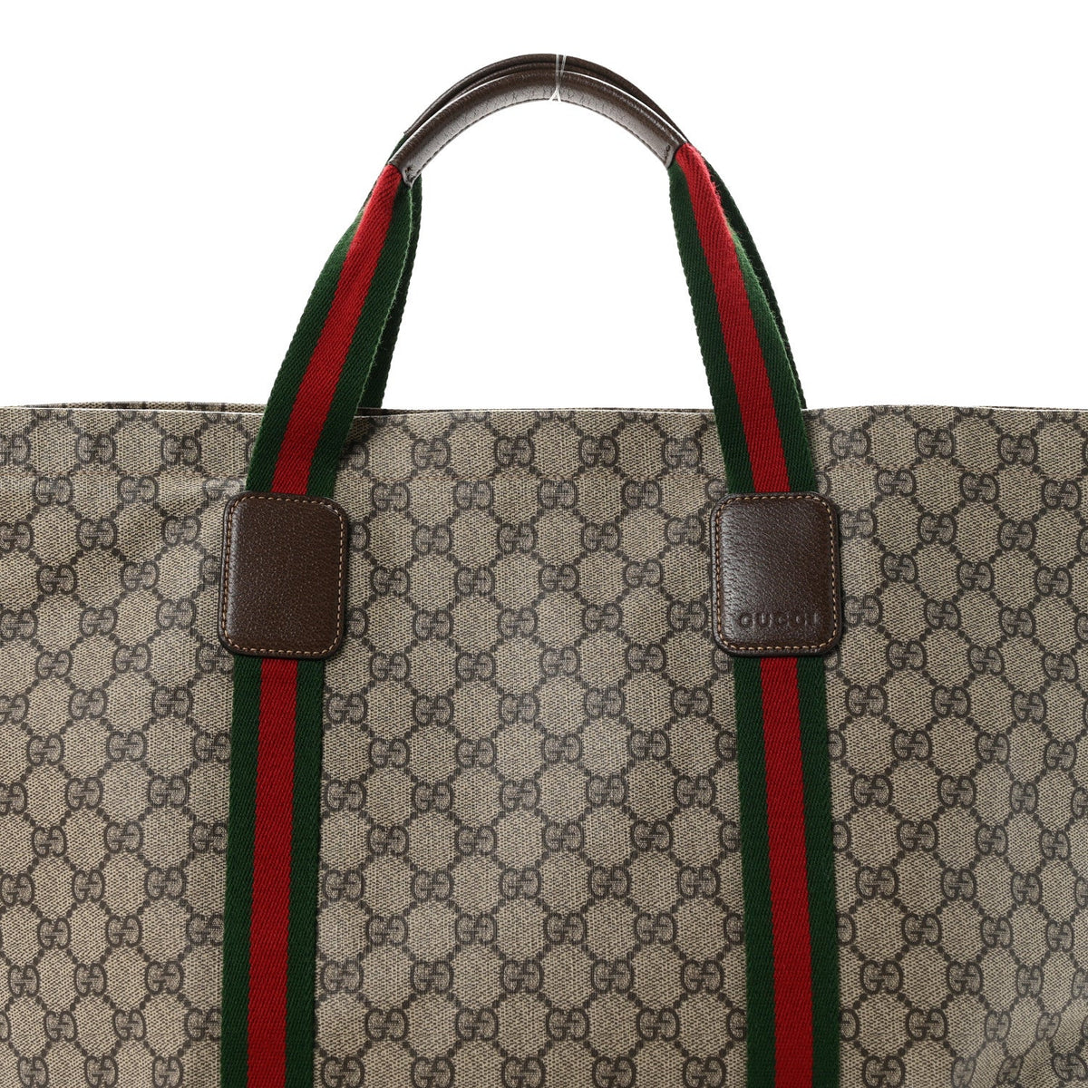 Tender GG Supreme Monogram Textured Dollar Calfskin Web Tote Beige Ebony New Acero