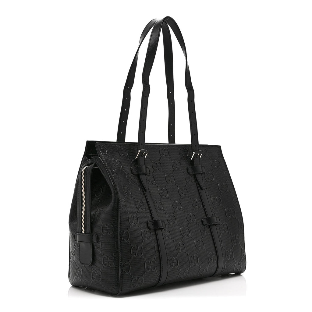 Calfskin GG Tennis Embossed Tote Bag Black