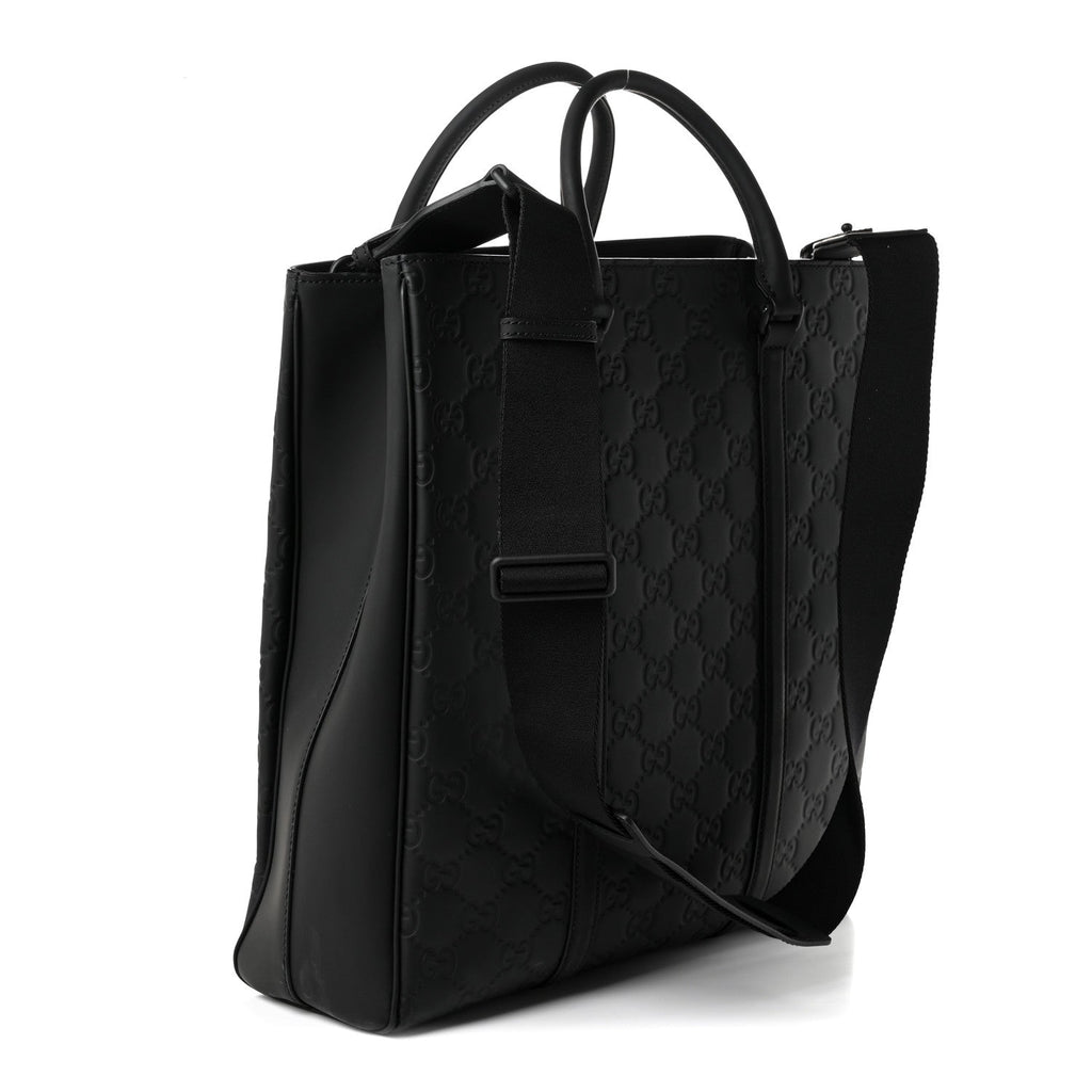 Calfskin Rubber Effect Tall Convertible Tote Black