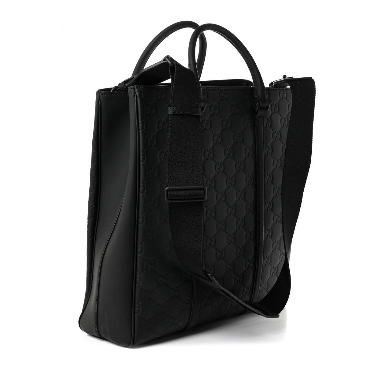 Calfskin Rubber Effect Tall Convertible Tote Black