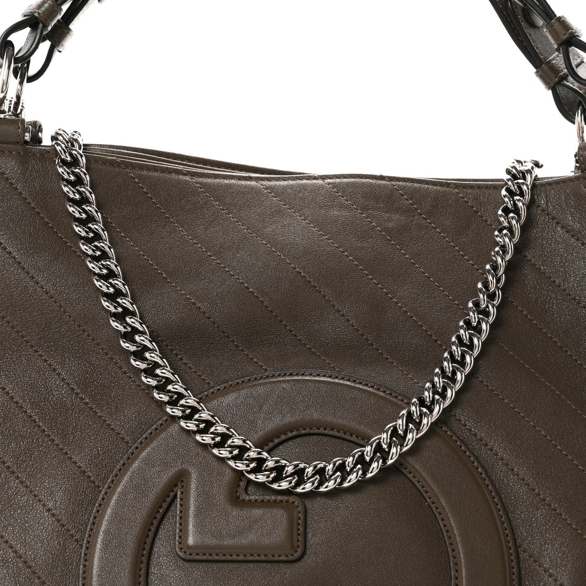 Sakai Be Green Calfskin Diagonal Stitched Medium Blondie Tote Craclet Brown