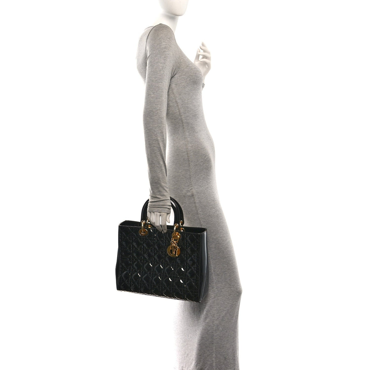 Patent Cannage Large Lady Dior Black