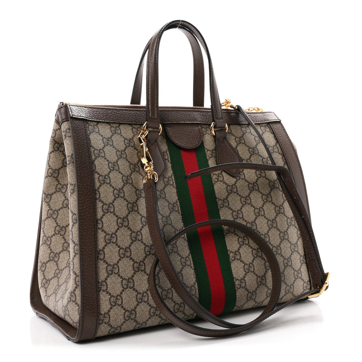 GG Supreme Monogram Web Medium Ophidia Tote Bag Brown