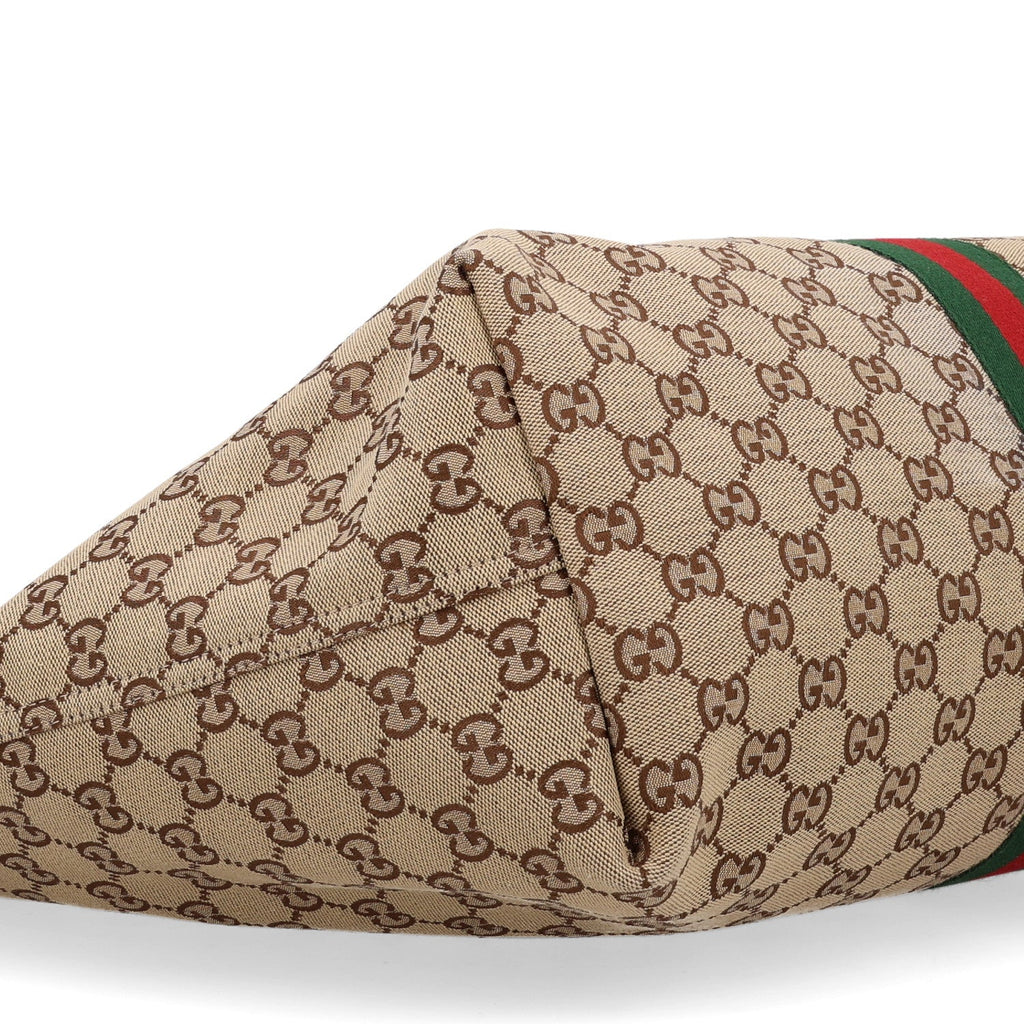 GG Monogram Web Large Giglio Tote Beige Brown