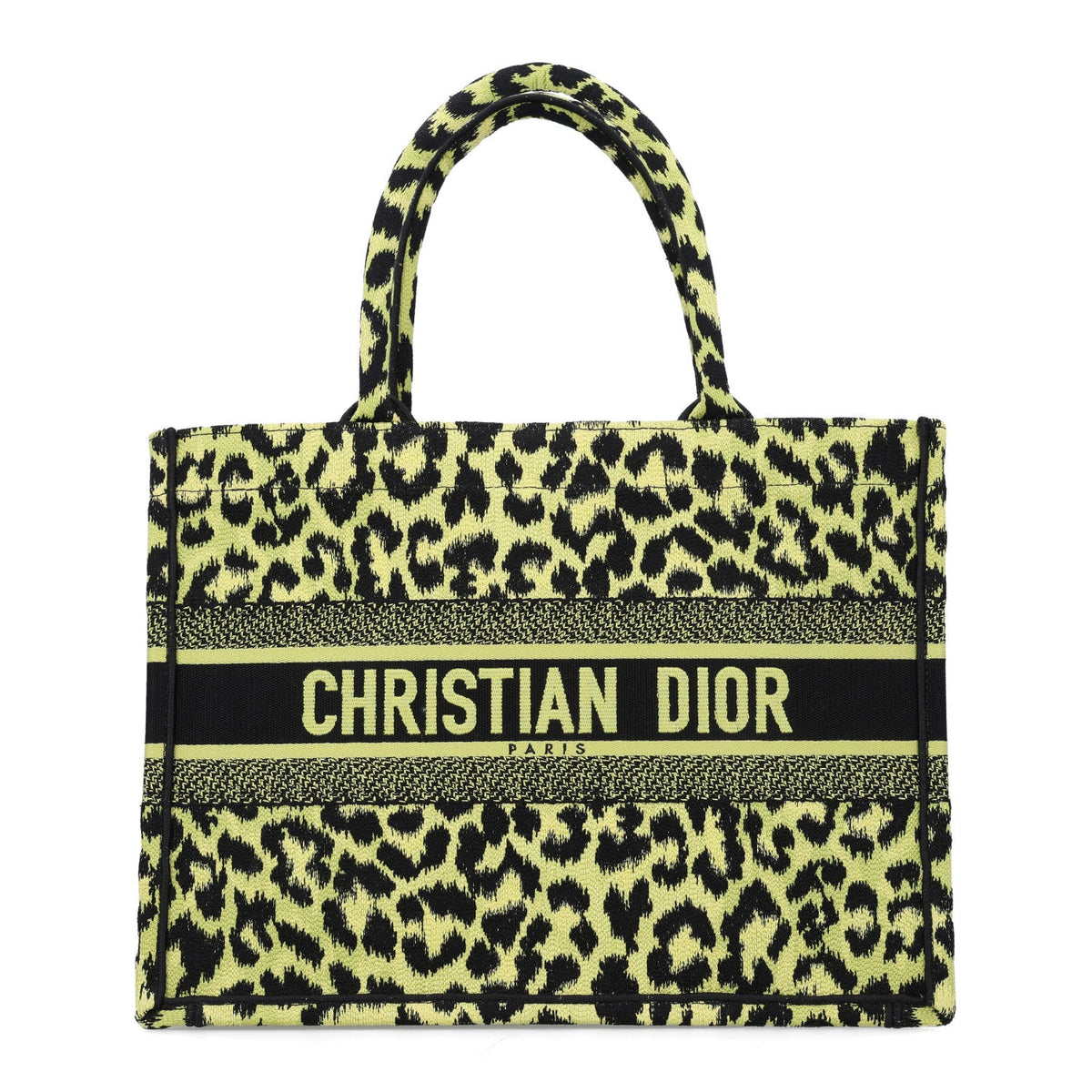 Canvas Mizza Embroidered Medium Leopard Book Tote Lime Pop