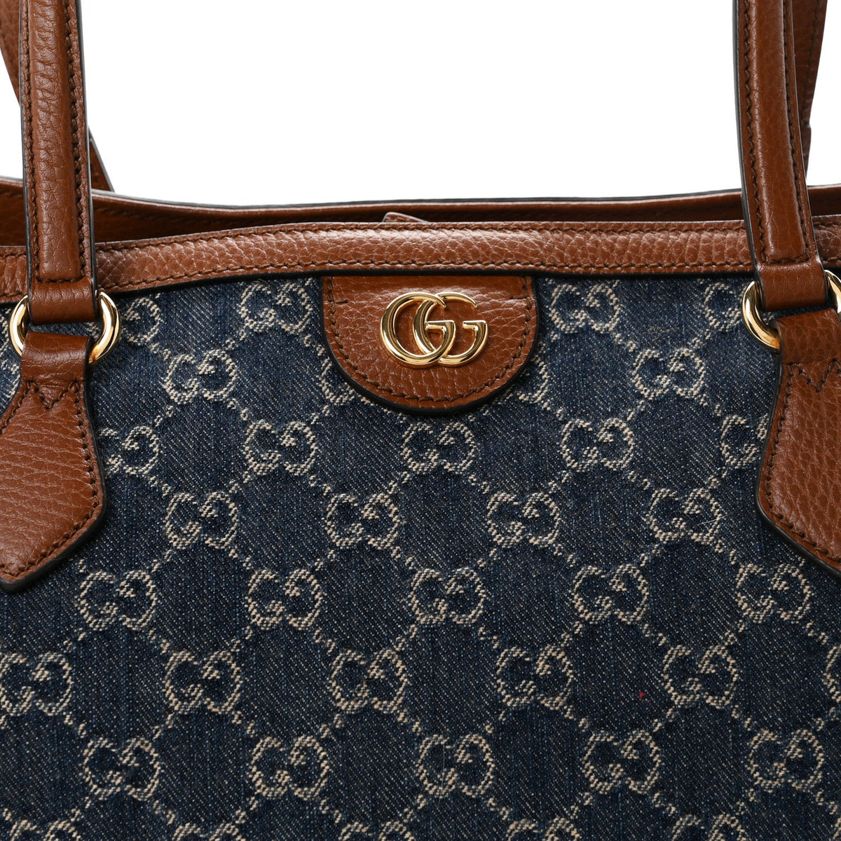 New Denim GG Monogram Medium Ophidia Shopping Tote Blue Tea Cuir