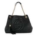 Pebbled Calfskin Medium Soho Chain Shoulder Bag Black