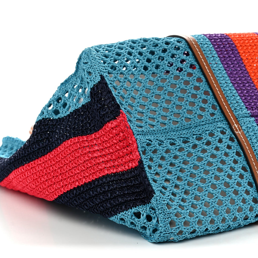 Raffia Web Woven Interlocking G Tote Blue Multicolor