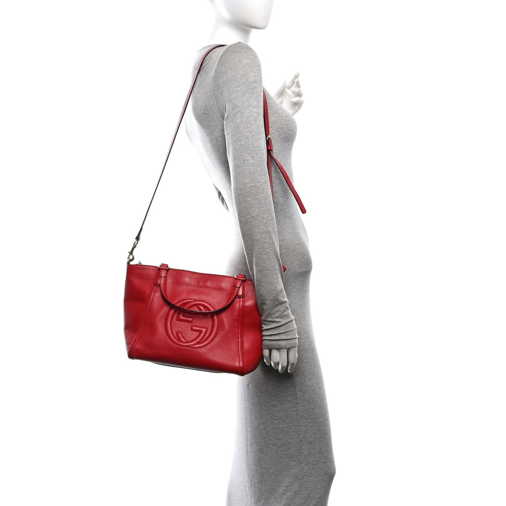 Pebbled Calfskin Small Soho Top Handle Bag Red
