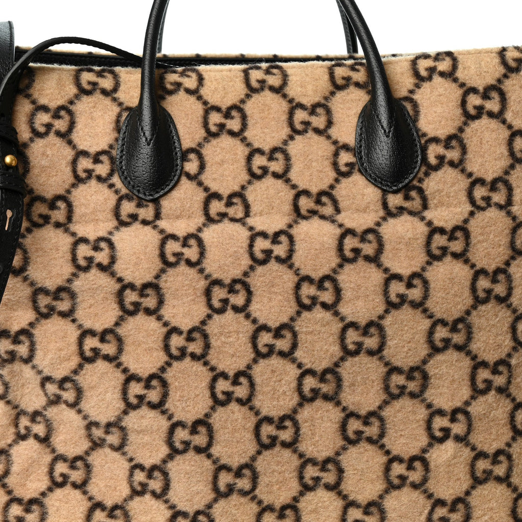 Covered Wool GG Monogram Large Tote Bag Beige Ebony