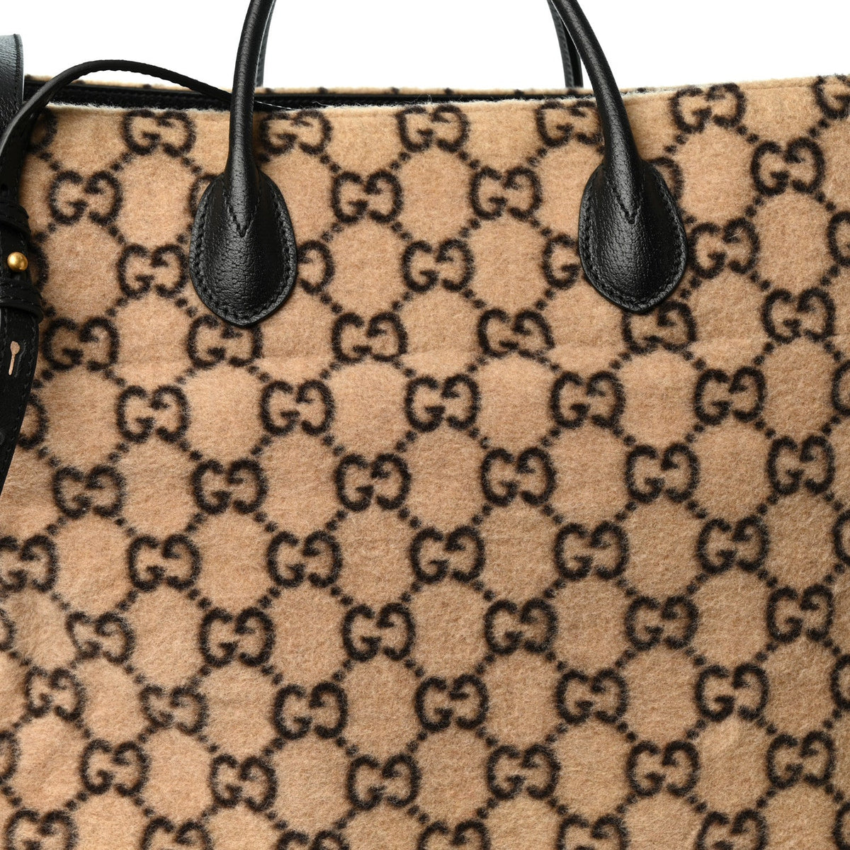 Covered Wool GG Monogram Large Tote Bag Beige Ebony