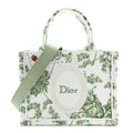 Cotton Toile De Jouy Clover Embroidered Dior Medaillon Mini Book Tote With Strap Verde Multicolor