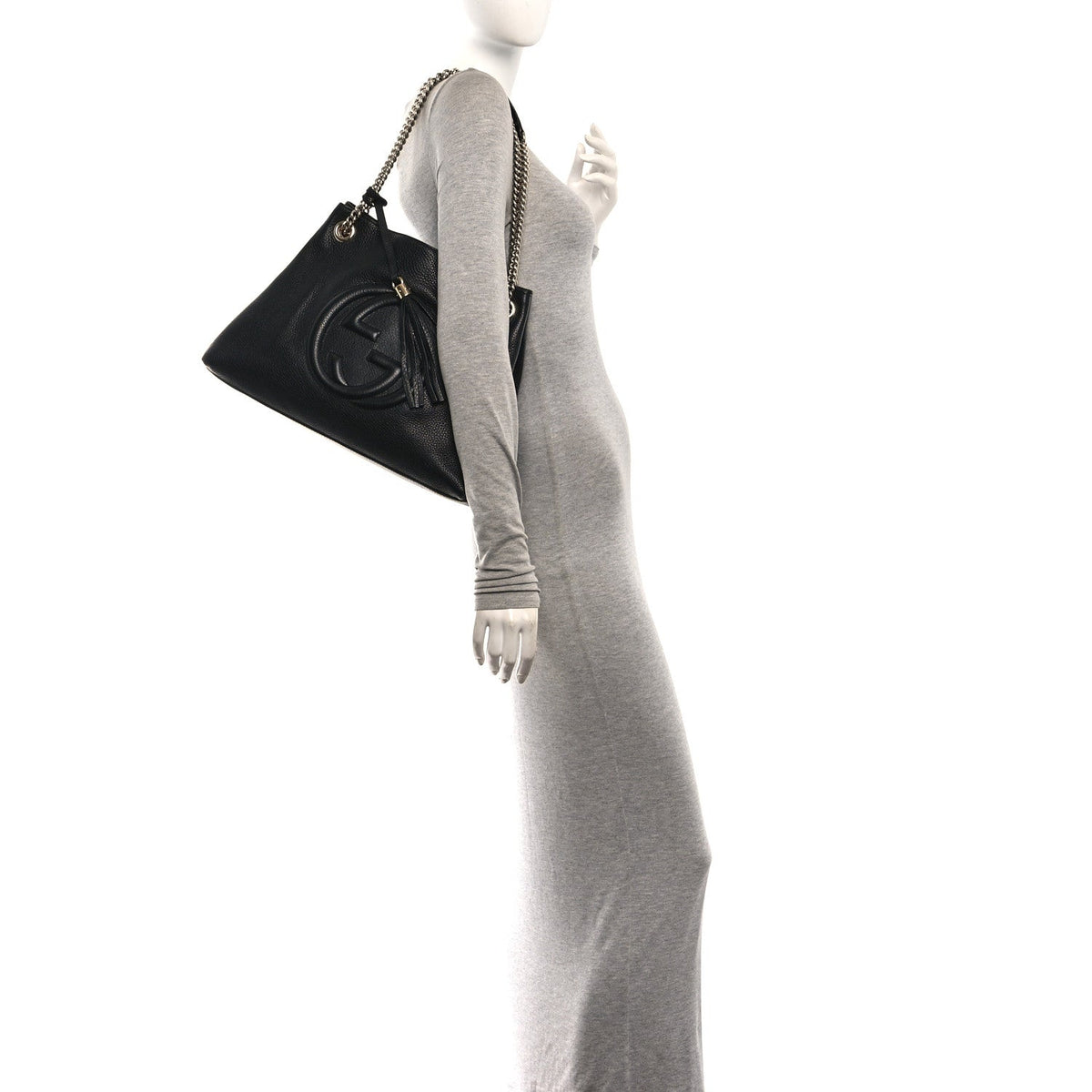 Pebbled Calfskin Medium Soho Chain Shoulder Bag Black