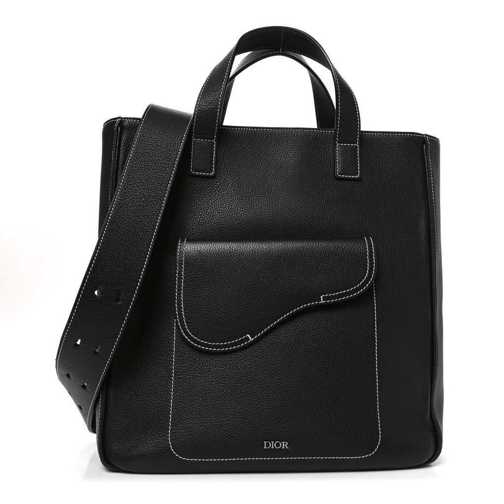 Grained Calfskin Saddle Tote Black