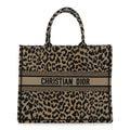 Canvas Mizza Embroidered Large Leopard Book Tote Beige