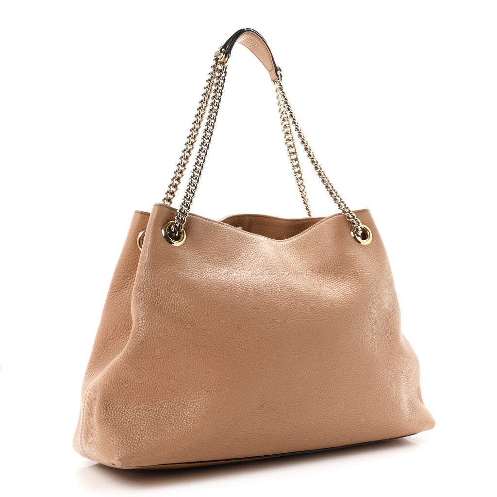 Pebbled Calfskin Medium Soho Chain Shoulder Bag Camelia