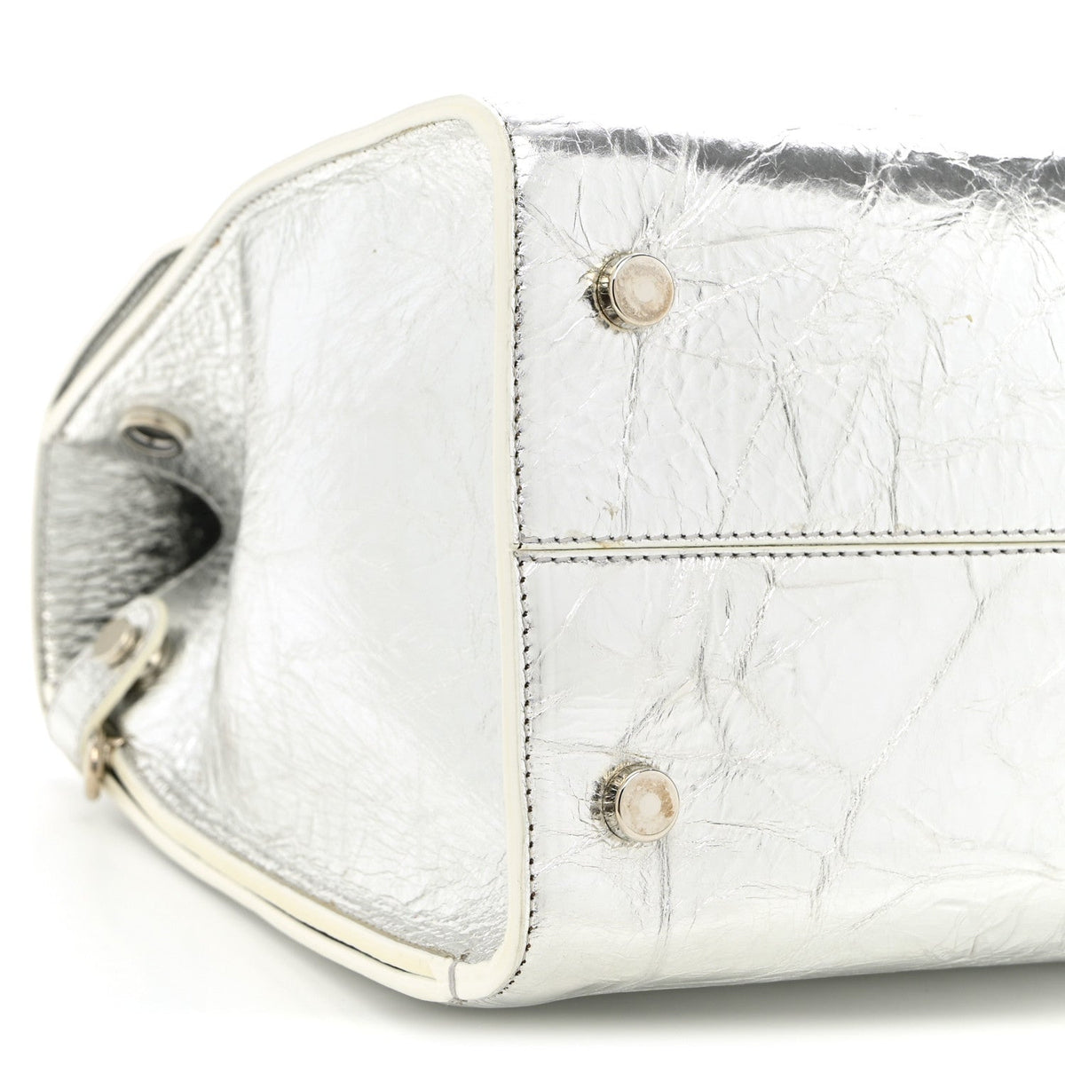 Metallic Calfskin Medium Diorever Flap Silver
