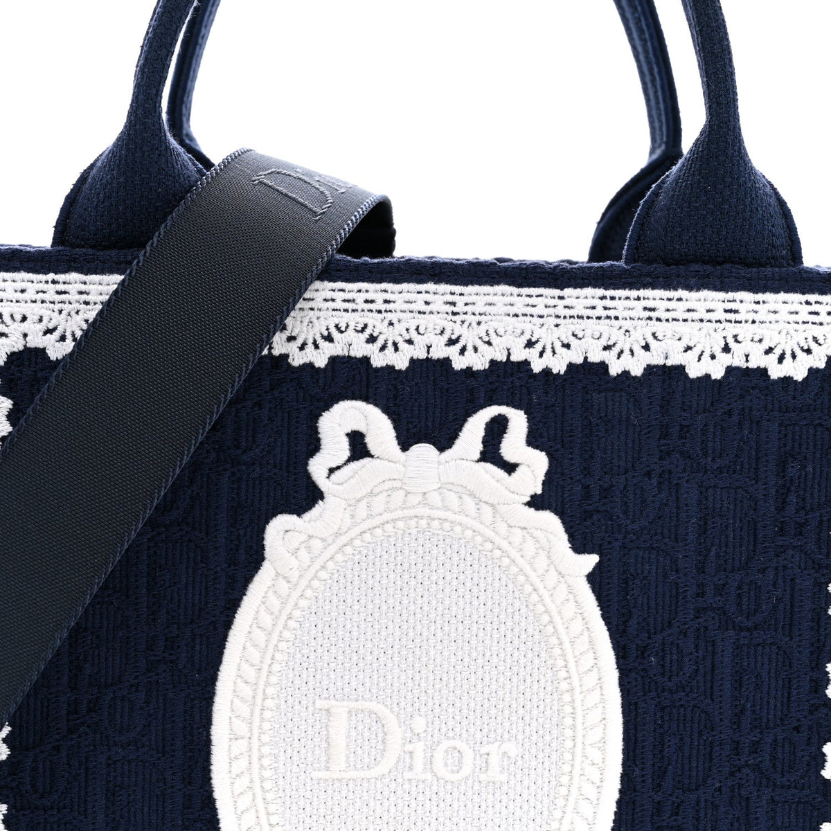 Cotton Toile De Jouy Oblique Embroidered Dior Medaillon Small Book Tote With Strap Blue White