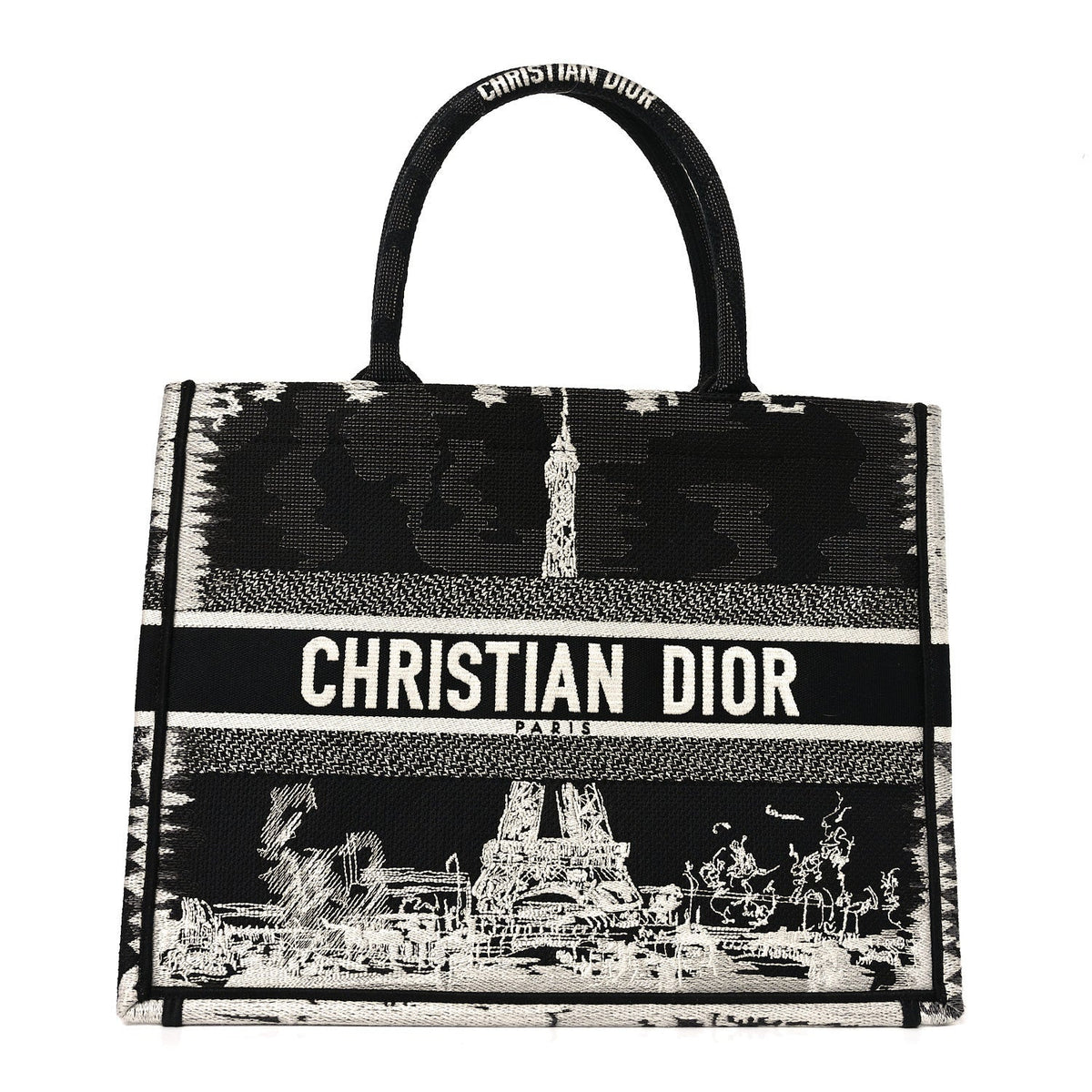 Canvas Embroidered Medium Paris Book Tote Black White