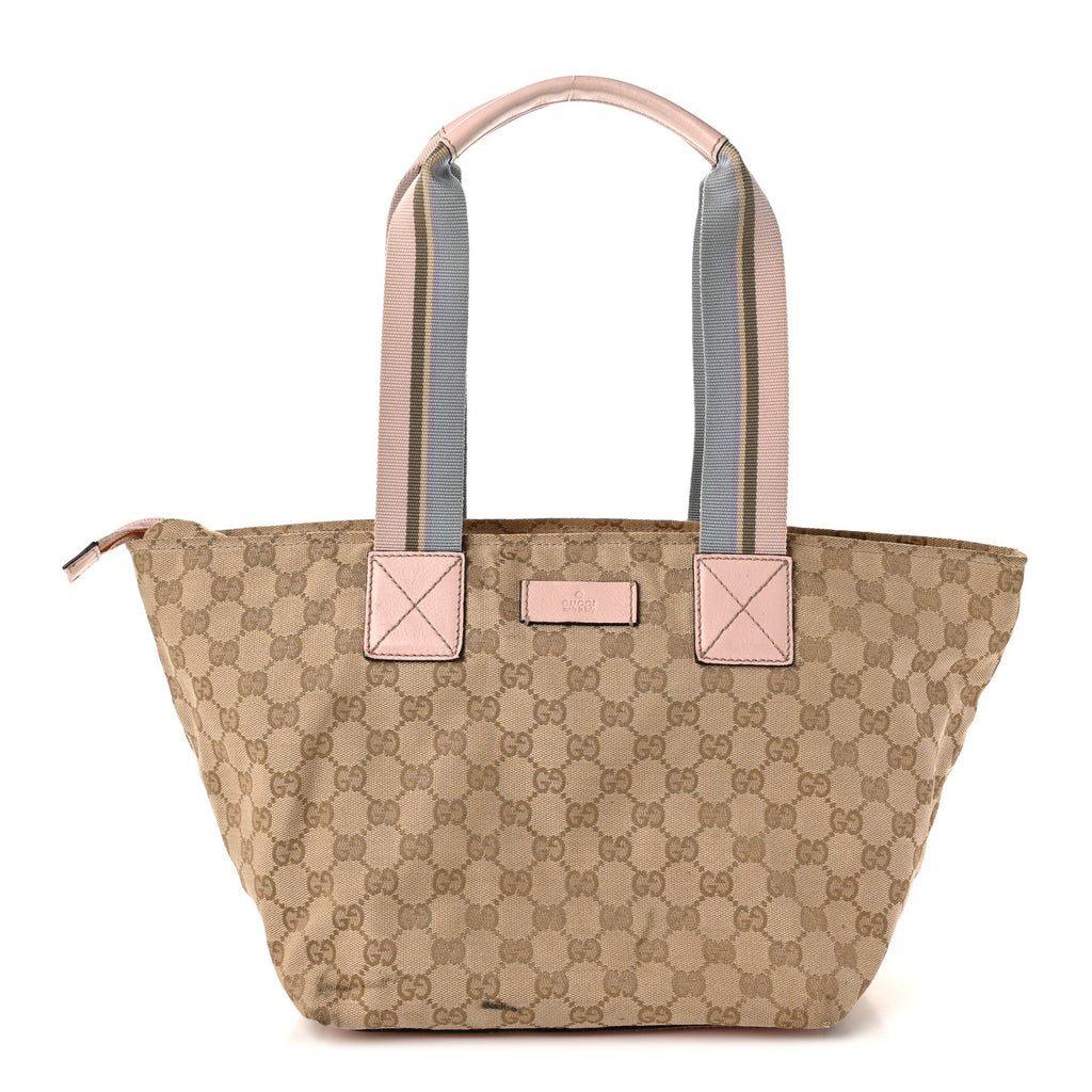 GG Monogram Medium Web Handle Bucket Tote Pink Blue