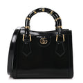 Shiny Polished Calfskin Small Diana Tote Bag Black