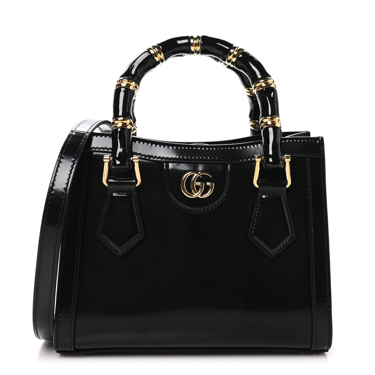 Shiny Polished Calfskin Small Diana Tote Bag Black