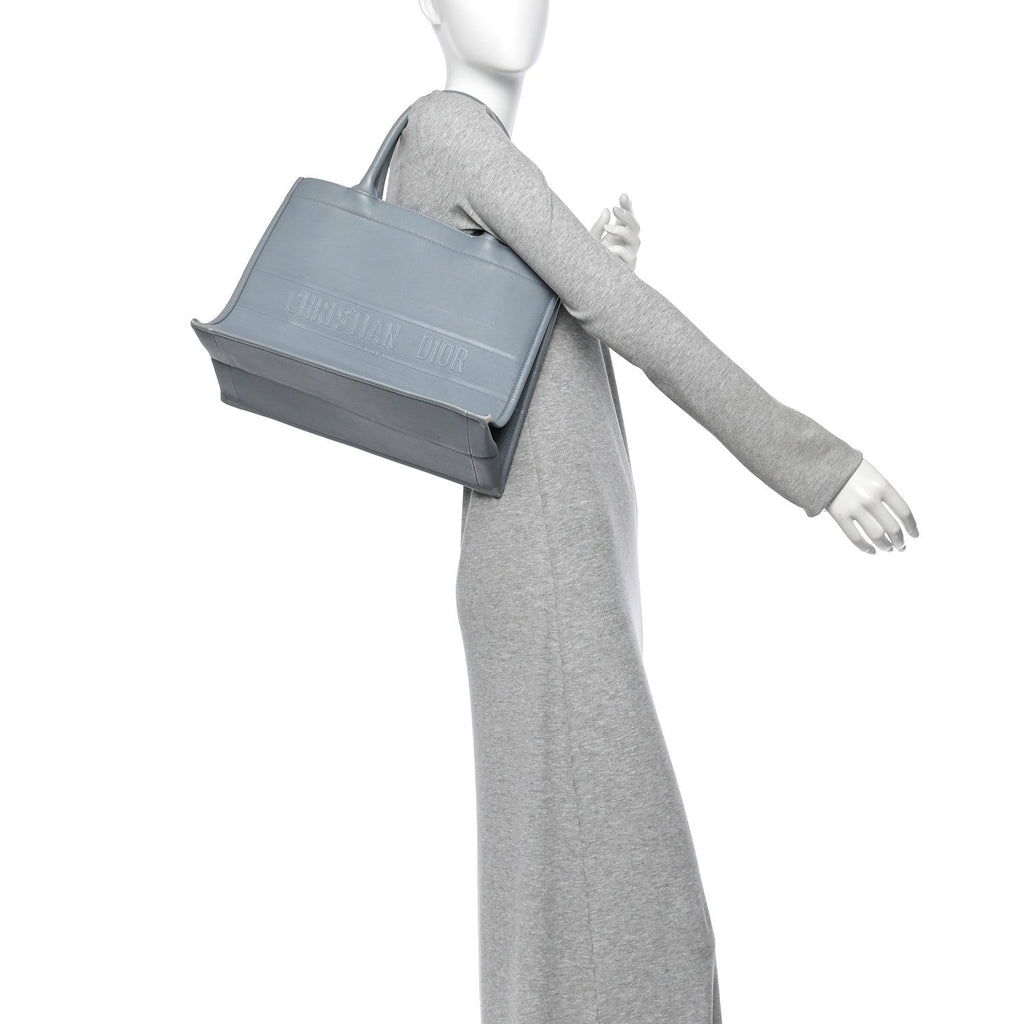 Calfskin Embossed Medium Book Tote Blue