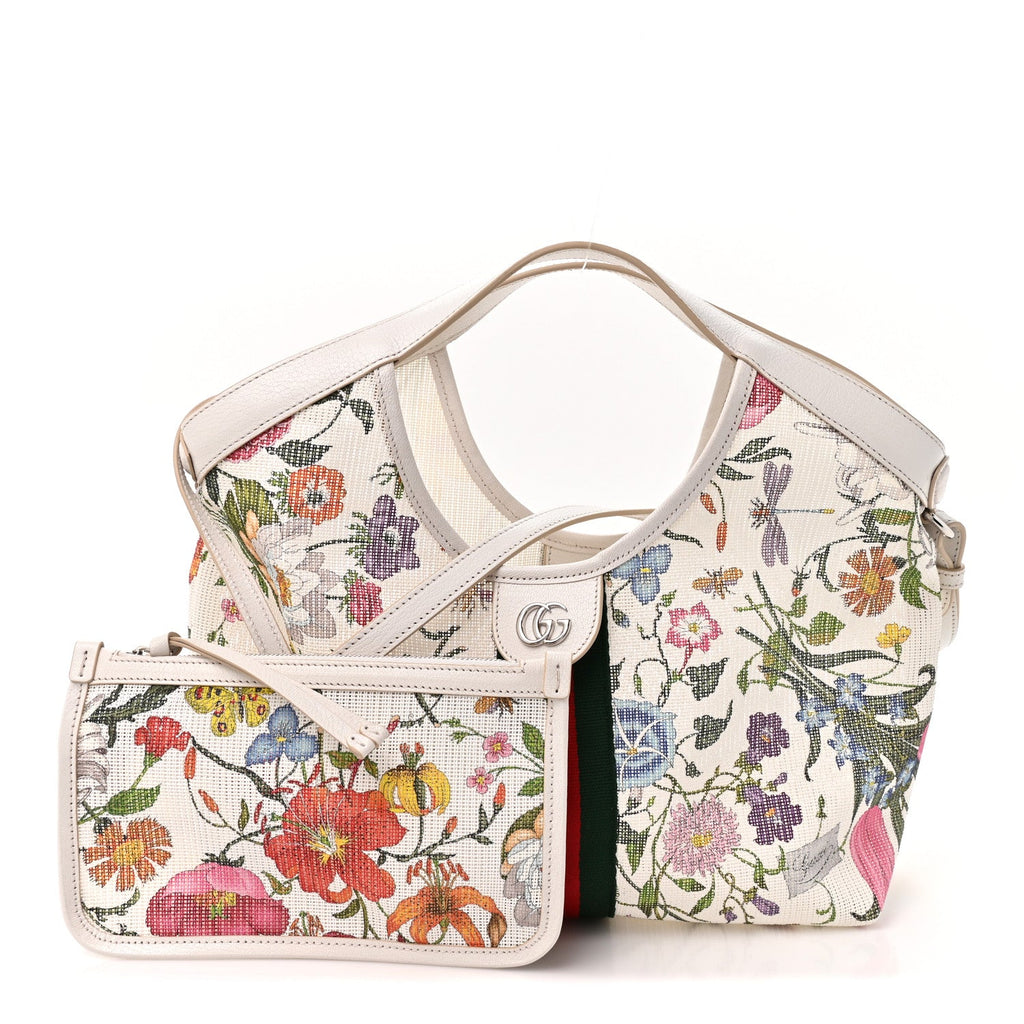 Net Calfskin Web Small Giglio Tote White Multicolor