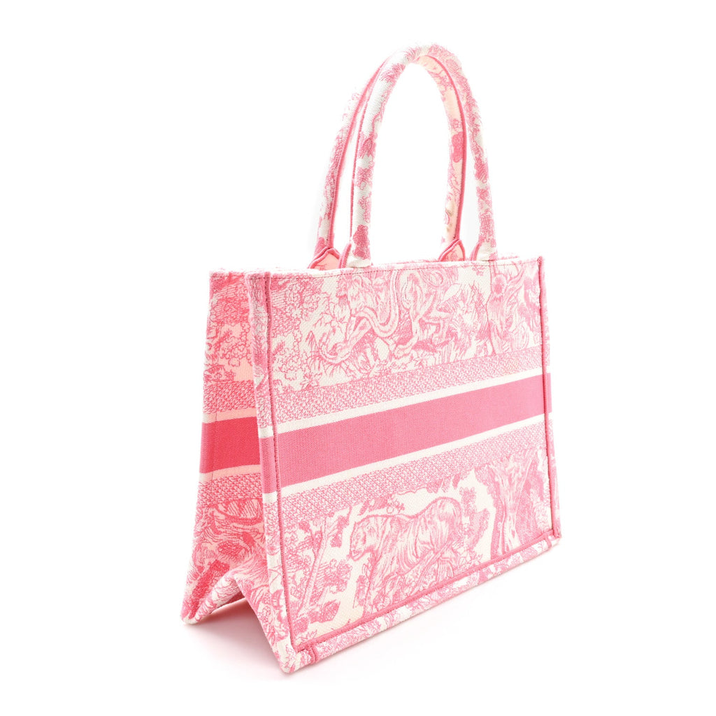 Canvas Embroidered Medium Dioriviera Toile De Jouy Book Tote Peony Pink