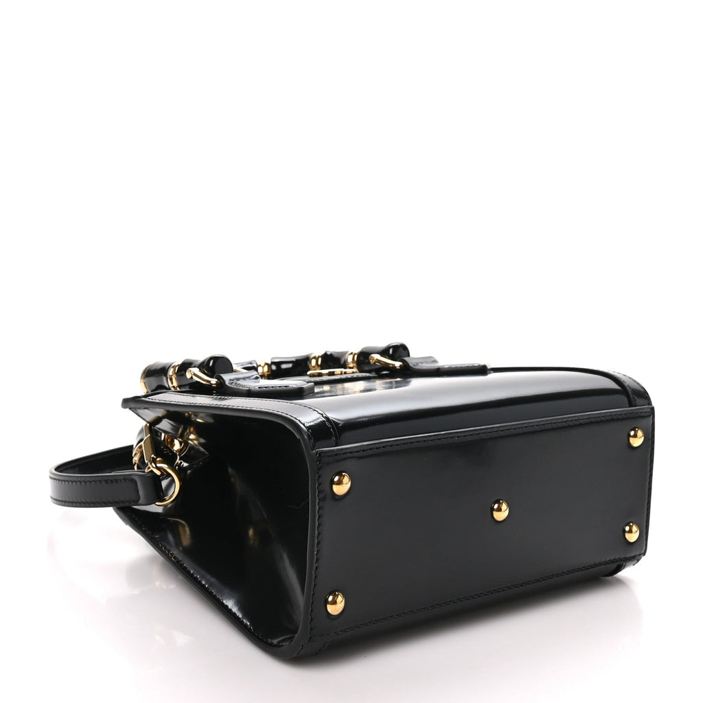 Shiny Polished Calfskin Small Diana Tote Bag Black
