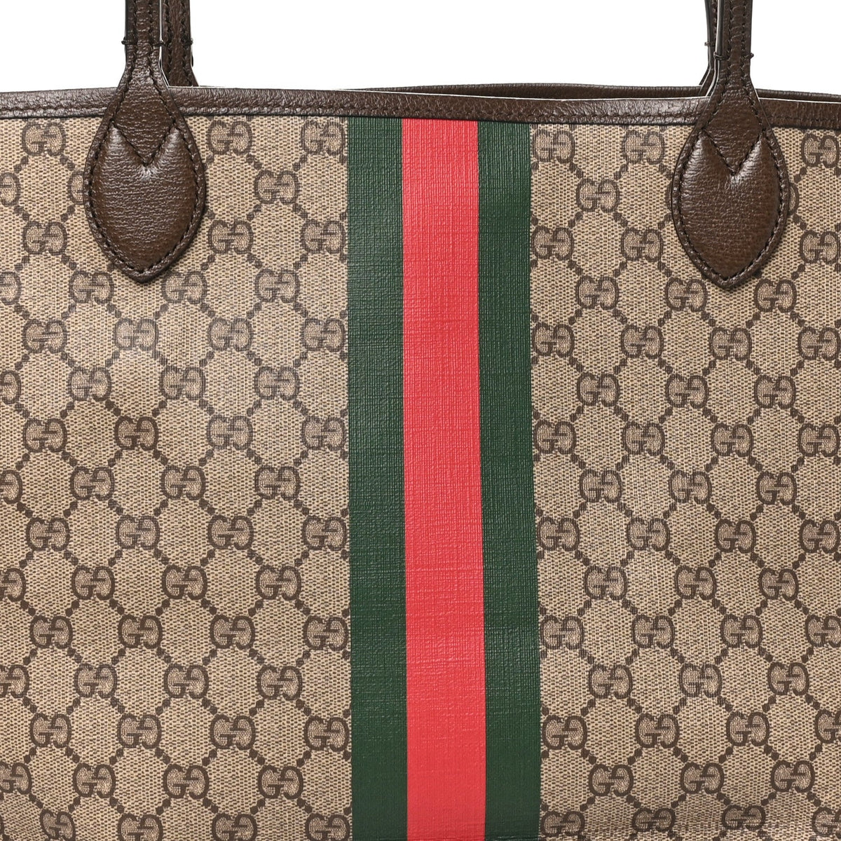 GG Supreme Monogram Textured Dollar Calfskin Web Large Ophidia Tote Beige Ebony New Acero