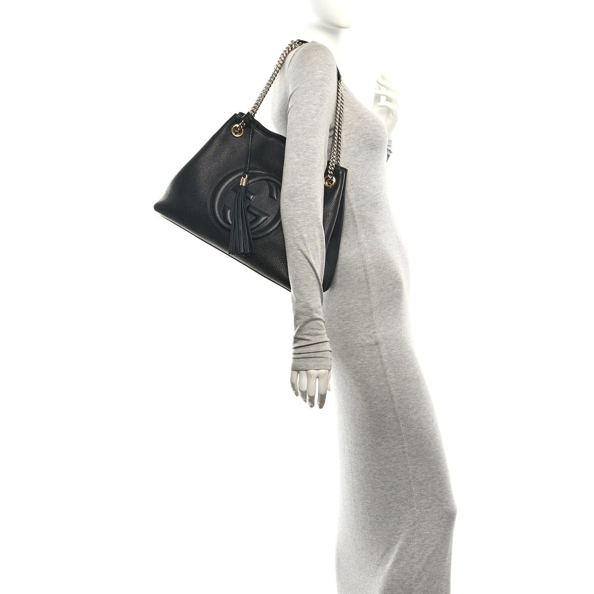 Pebbled Calfskin Medium Soho Chain Shoulder Bag Black