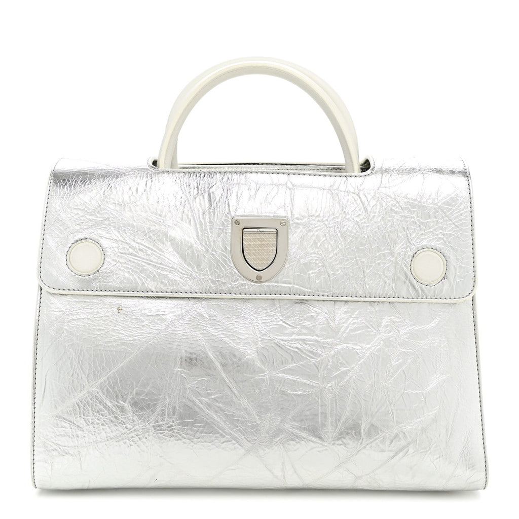 Metallic Calfskin Medium Diorever Flap Silver