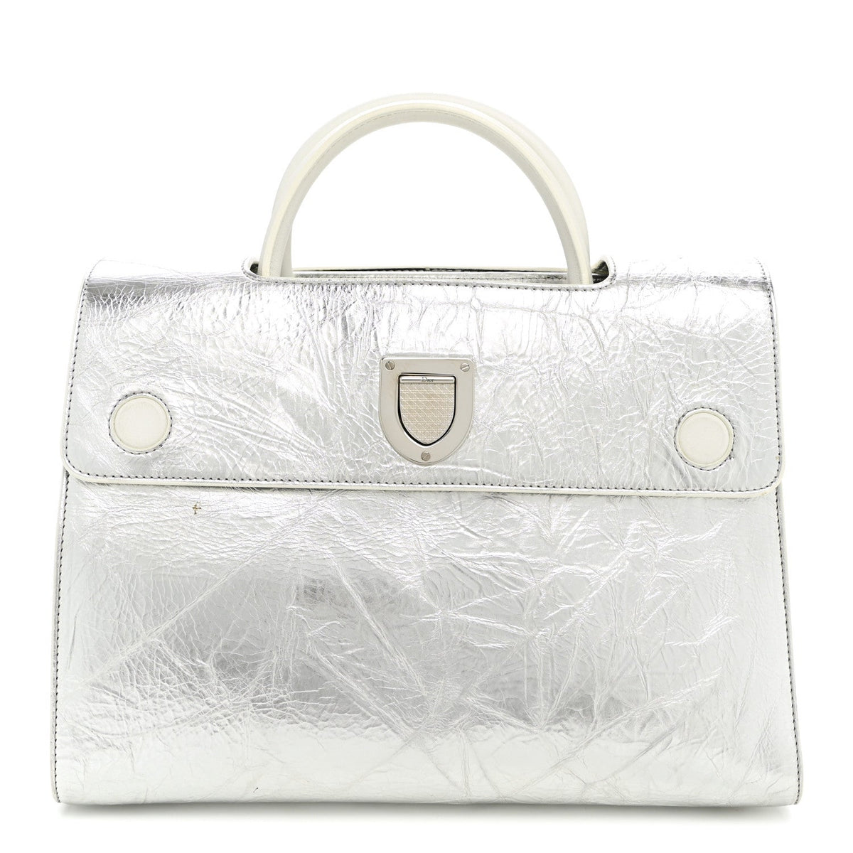 Metallic Calfskin Medium Diorever Flap Silver