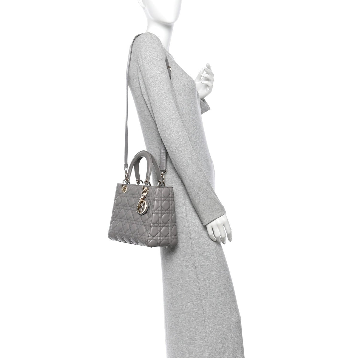 Lambskin Cannage Medium Lady Dior Grey