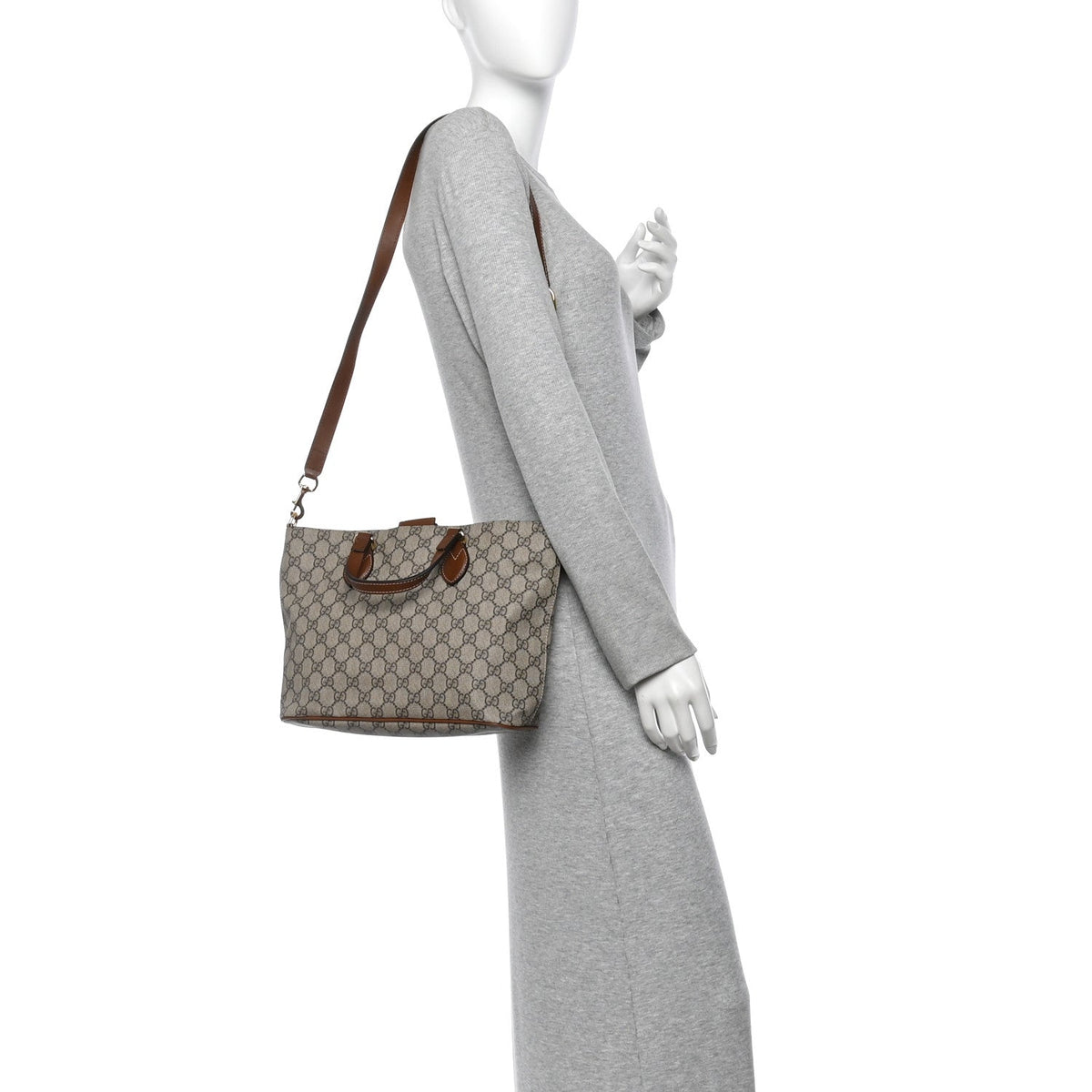 Soft GG Supreme Monogram Small Crossbody Tote Beige Cuir