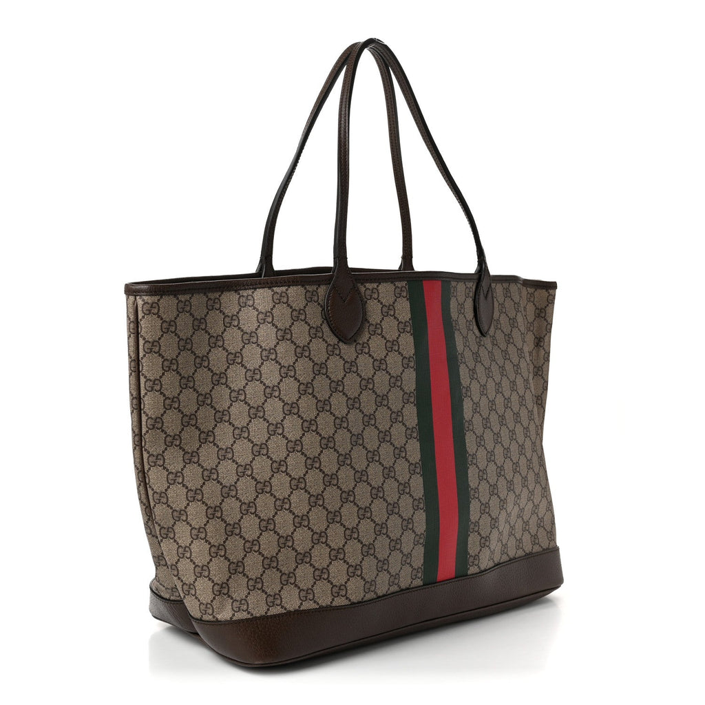 GG Supreme Monogram Textured Dollar Calfskin Web Large Ophidia Tote Beige Ebony New Acero