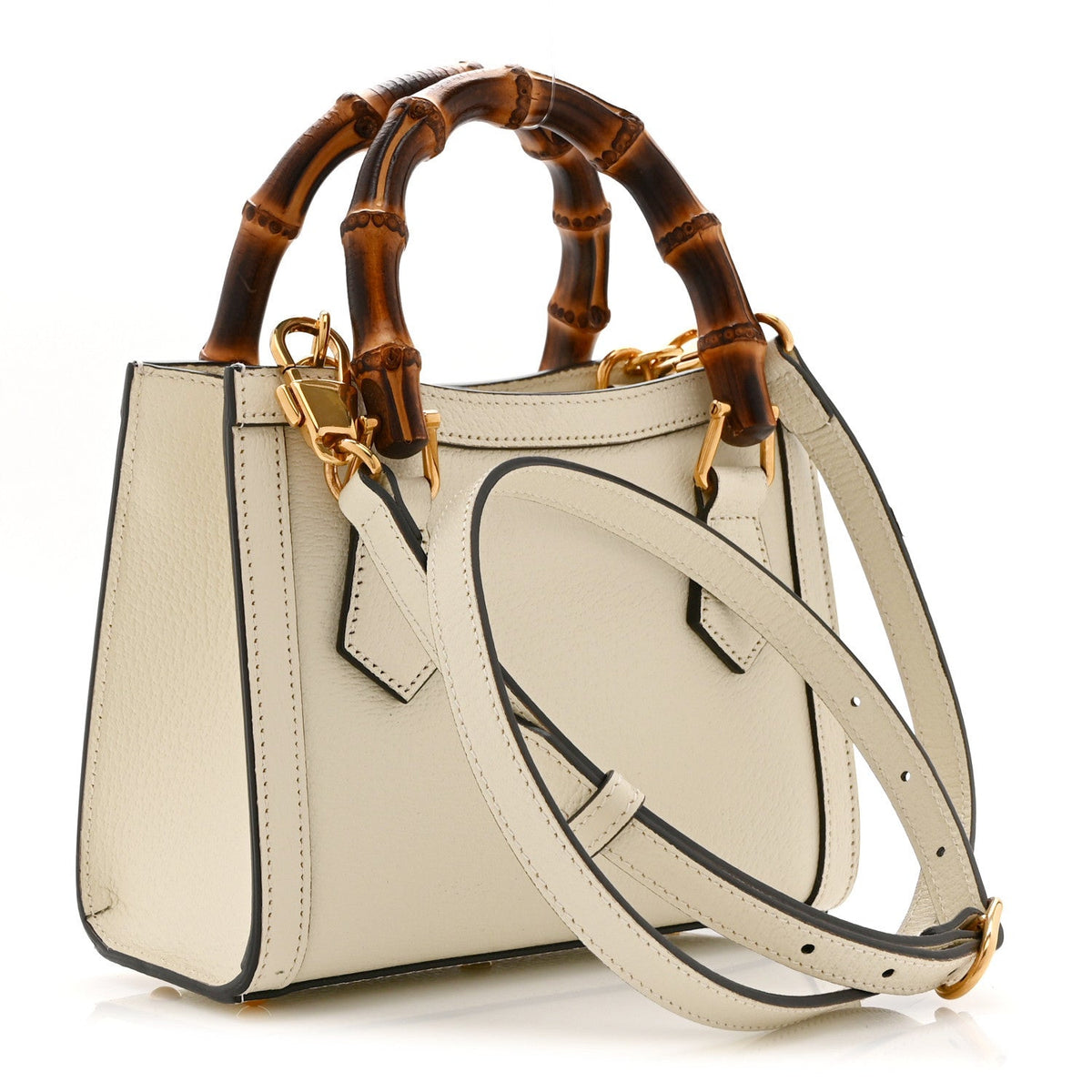 Textured Calfskin Web Mini Diana Tote Bag Mystic White