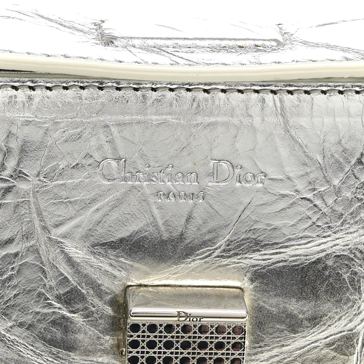 Metallic Calfskin Medium Diorever Flap Silver
