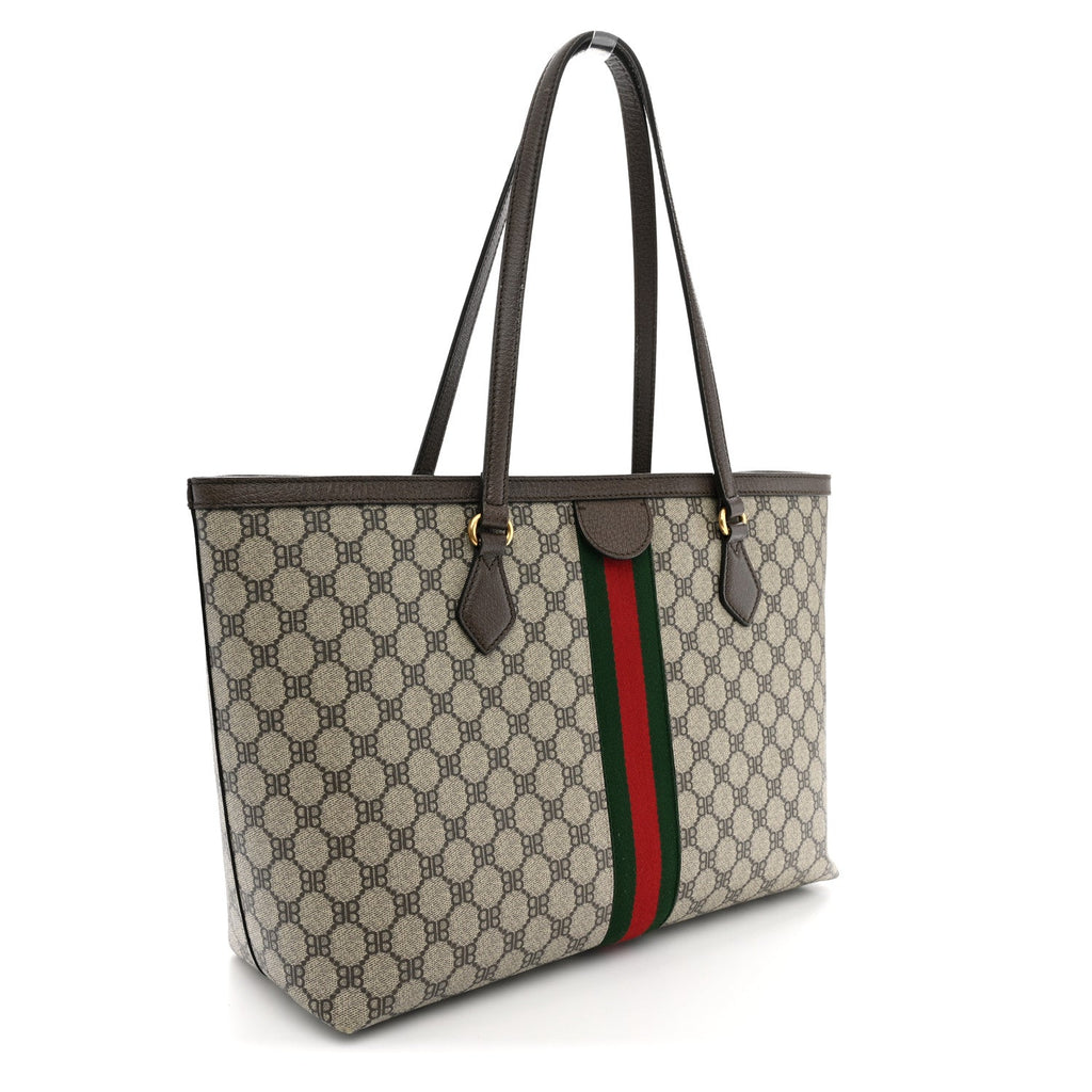 X BALENCIAGA BB Supreme Monogram Web Medium Ophidia Shopping Tote Beige New Acero