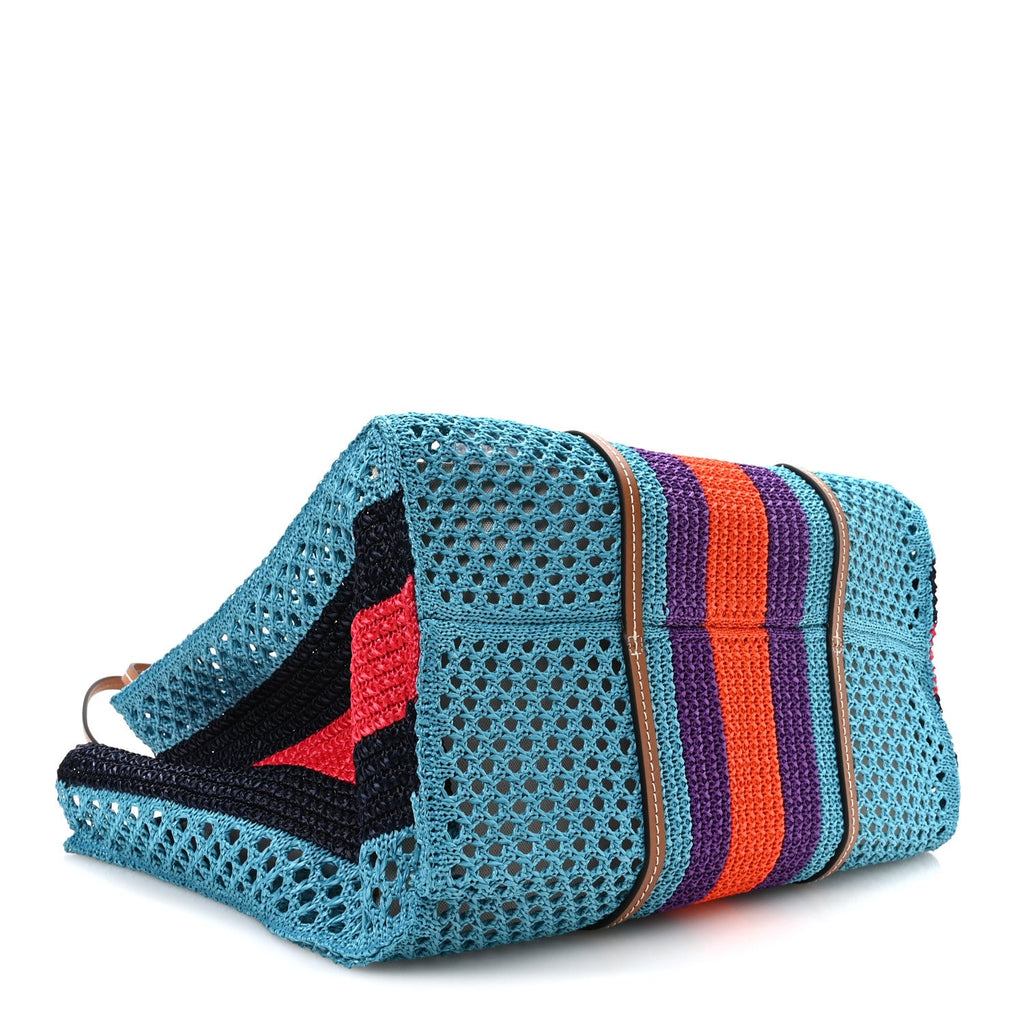 Raffia Web Woven Interlocking G Tote Blue Multicolor